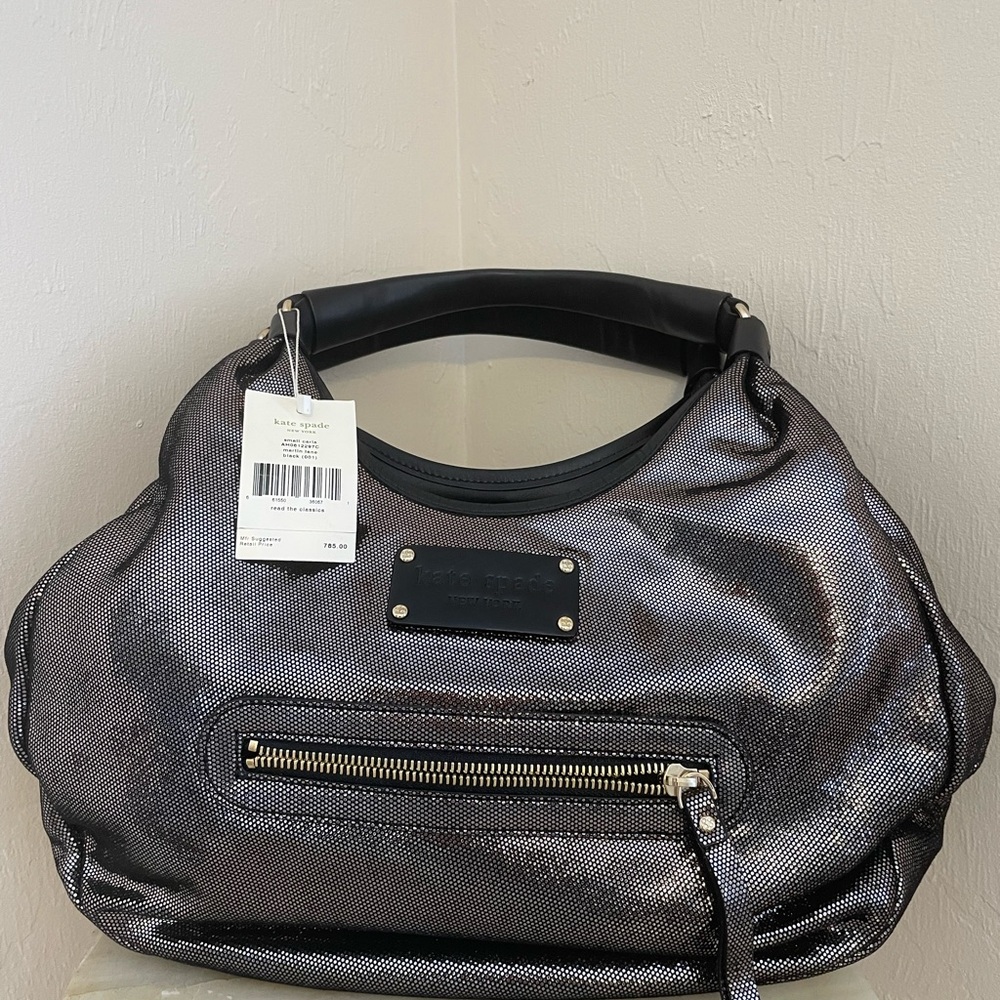 NWT KATE SPADE BLACK/SILVER HOBO BAG.